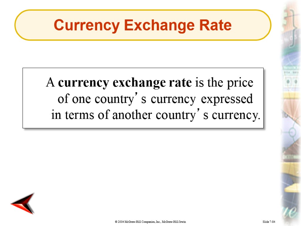 Slide 7-84 A currency exchange rate is the price of one country’s currency expressed